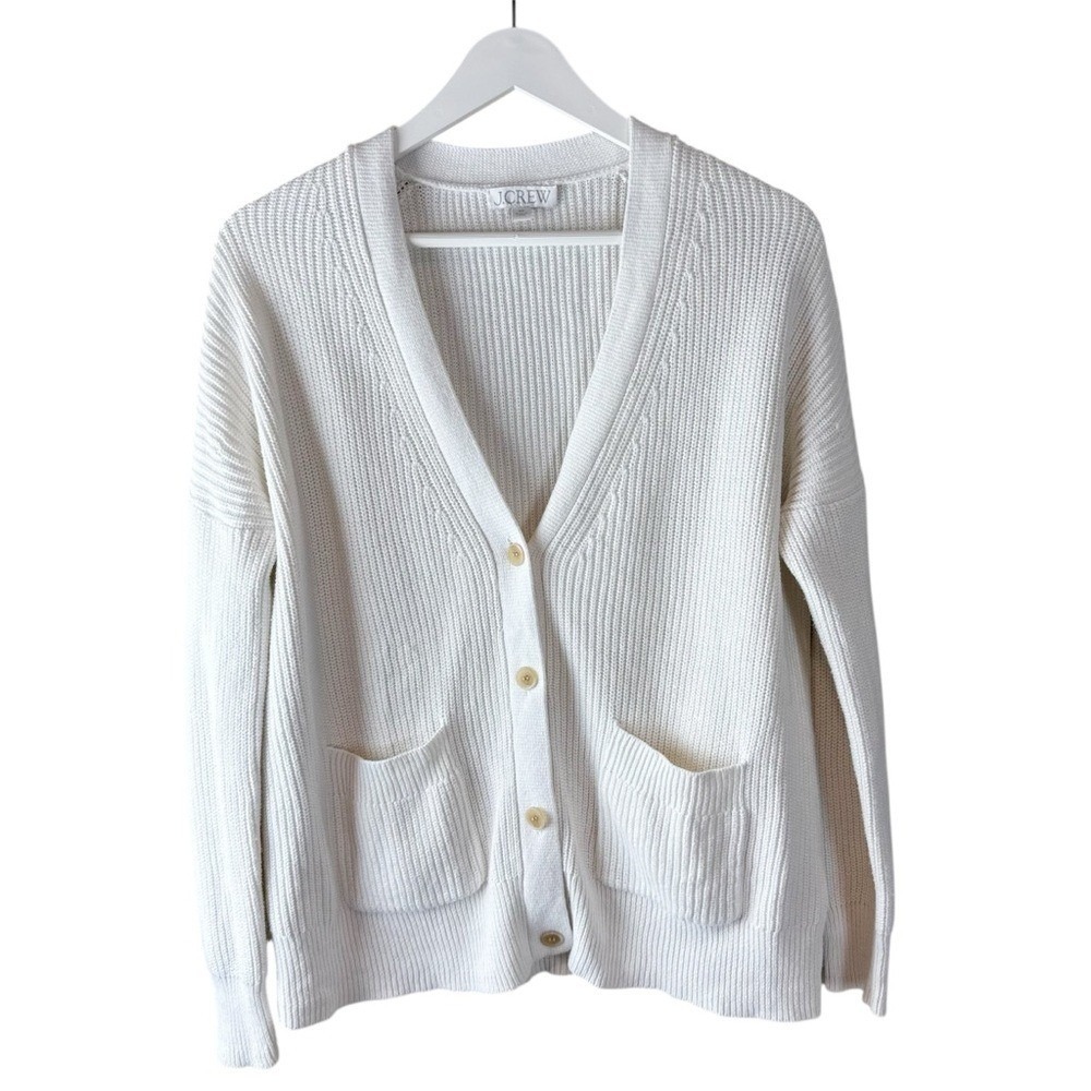 J.Crew Womens Cotton Cashmere V-Neck Cardigan Sweater Ivory BS950 XS